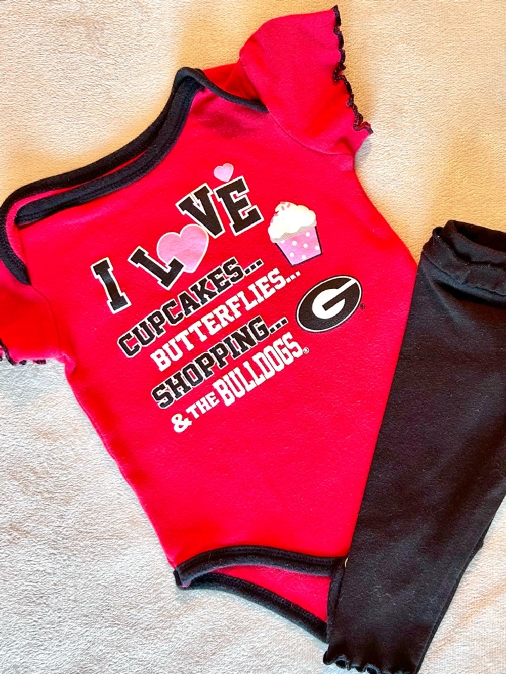 UGA Georgia Bulldogs Red & Black Baby Girl Onesie Set 0-3 Months